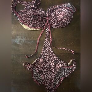 NWOT Sexy Vintage Cloris Murphy Violet Red Leopard Bandeau Padded Top Monokini